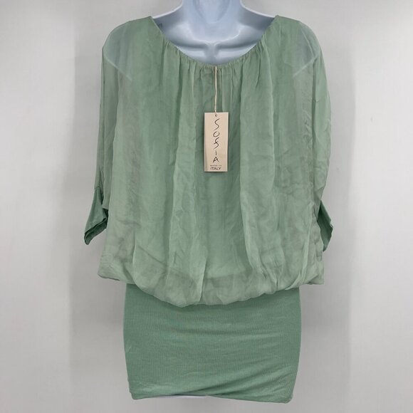 Sofia Made in Italy Green Sheer Batwing Dress Fitted Mini Skirt – One Size NWT - Picture 5 of 10